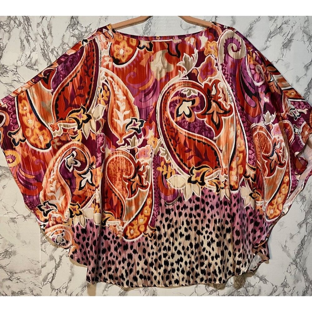 Chicos Boho Chic Abstract Paisley Kimono Top Vibrant Multicolor size small